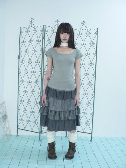 ang project Light Gray Solid Stretch Slim U Neck Women&