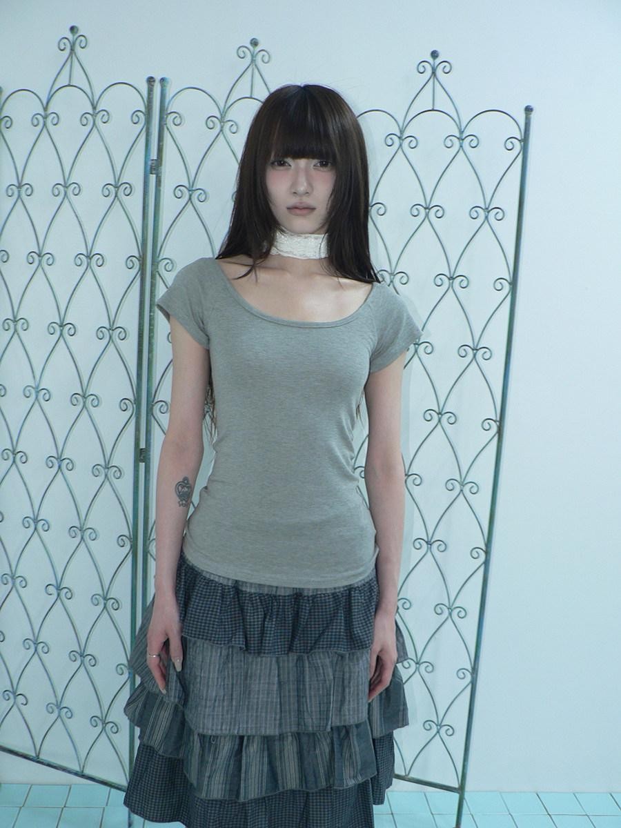 ang project Light Gray Solid Stretch Slim U Neck Women&