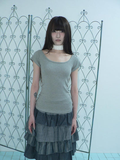 ang project Light Gray Solid Stretch Slim U Neck Women&