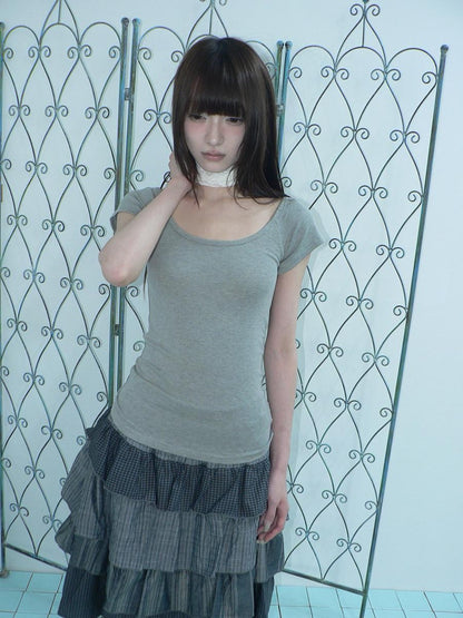 ang project Light Gray Solid Stretch Slim U Neck Women&