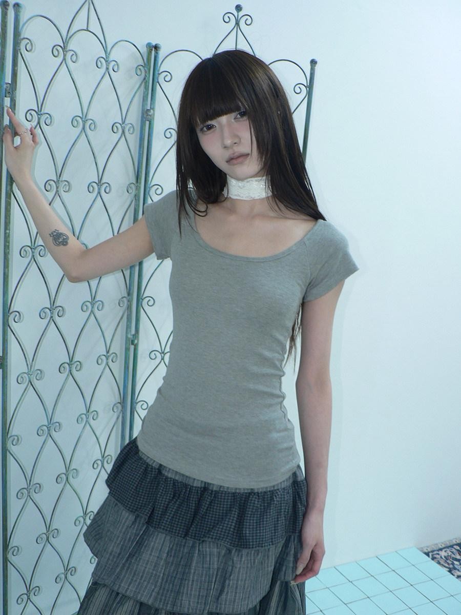 ang project Light Gray Solid Stretch Slim U Neck Women&