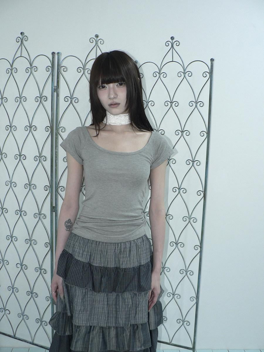 ang project Light Gray Solid Stretch Slim U Neck Women&