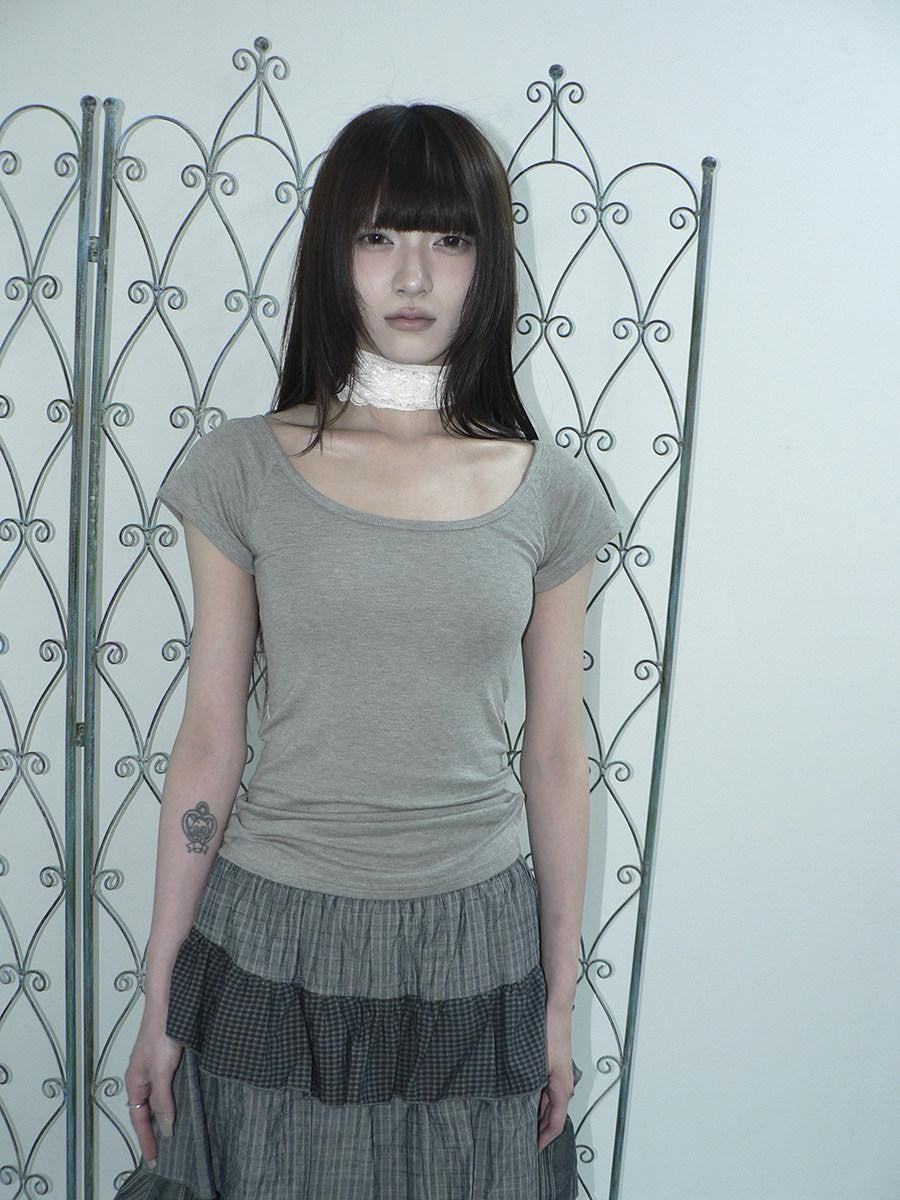 ang project Light Gray Solid Stretch Slim U Neck Women&