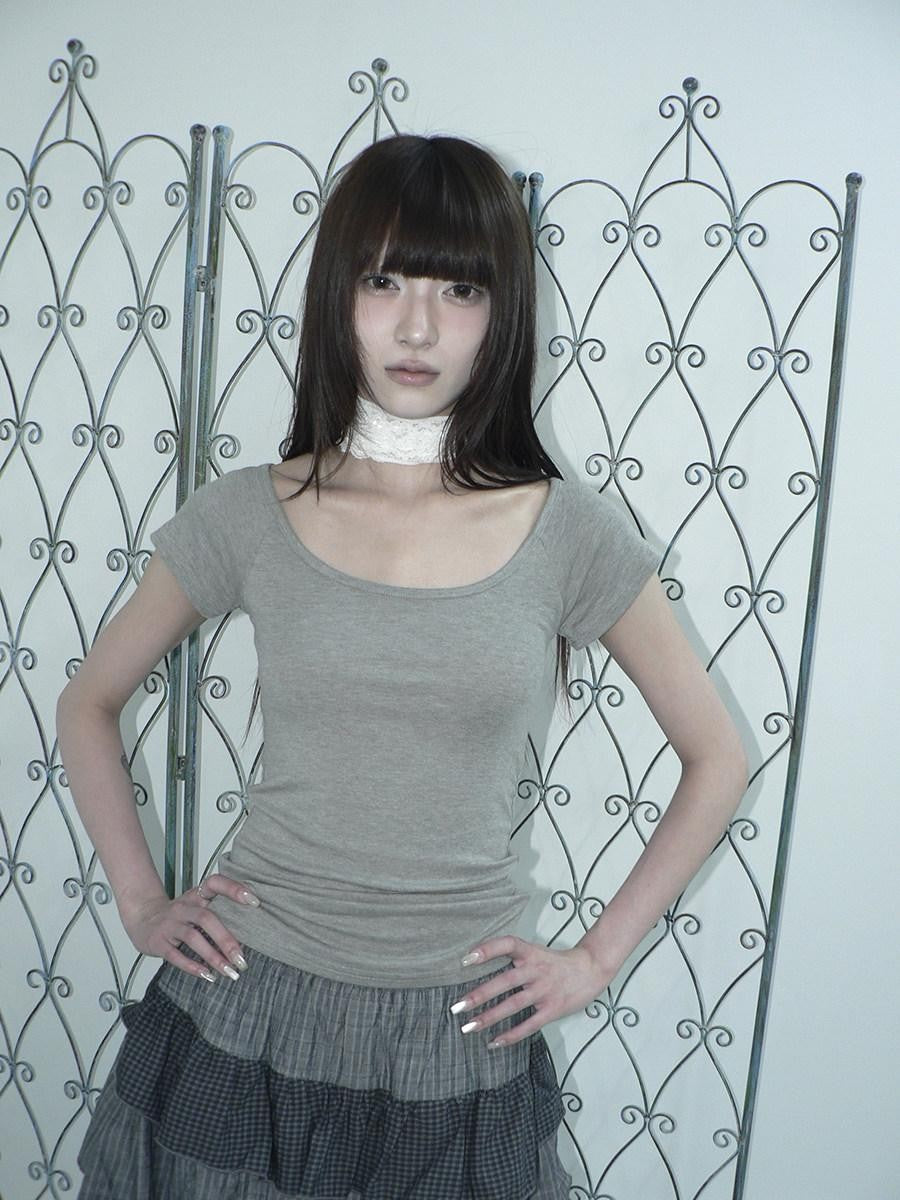 ang project Light Gray Solid Stretch Slim U Neck Women&