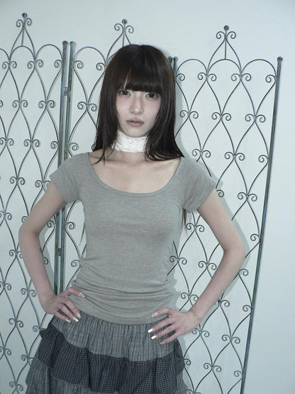 ang project Light Gray Solid Stretch Slim U Neck Women&