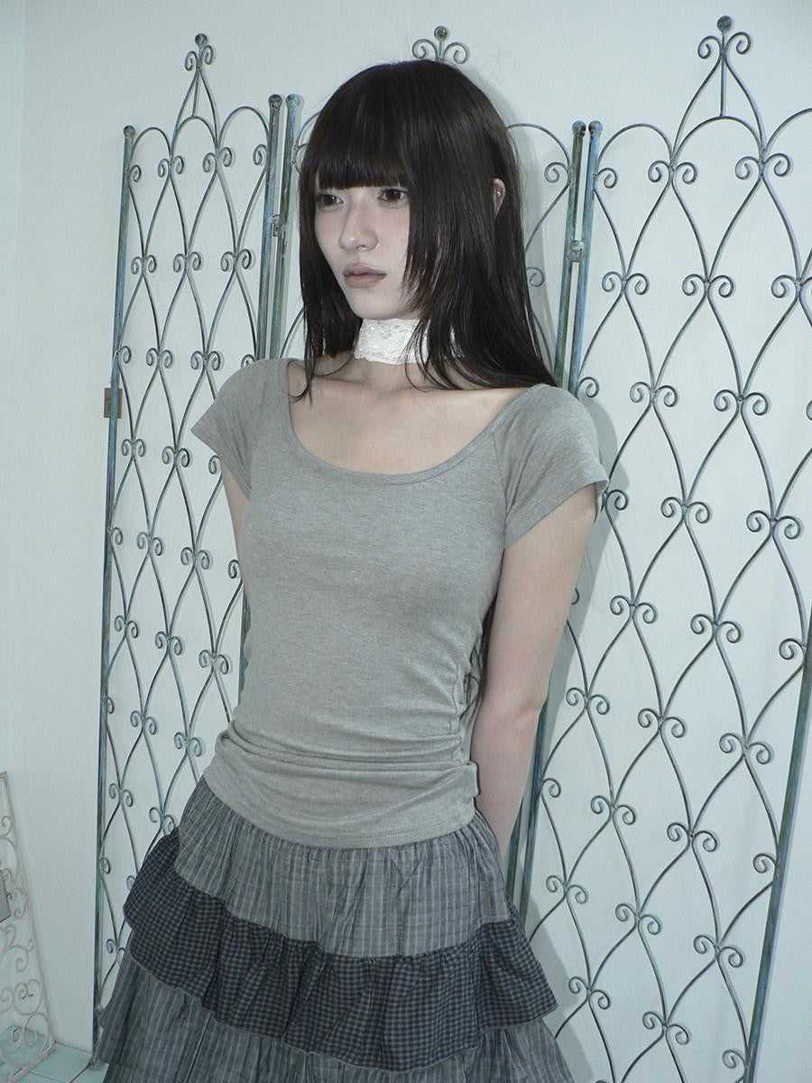 ang project Light Gray Solid Stretch Slim U Neck Women&
