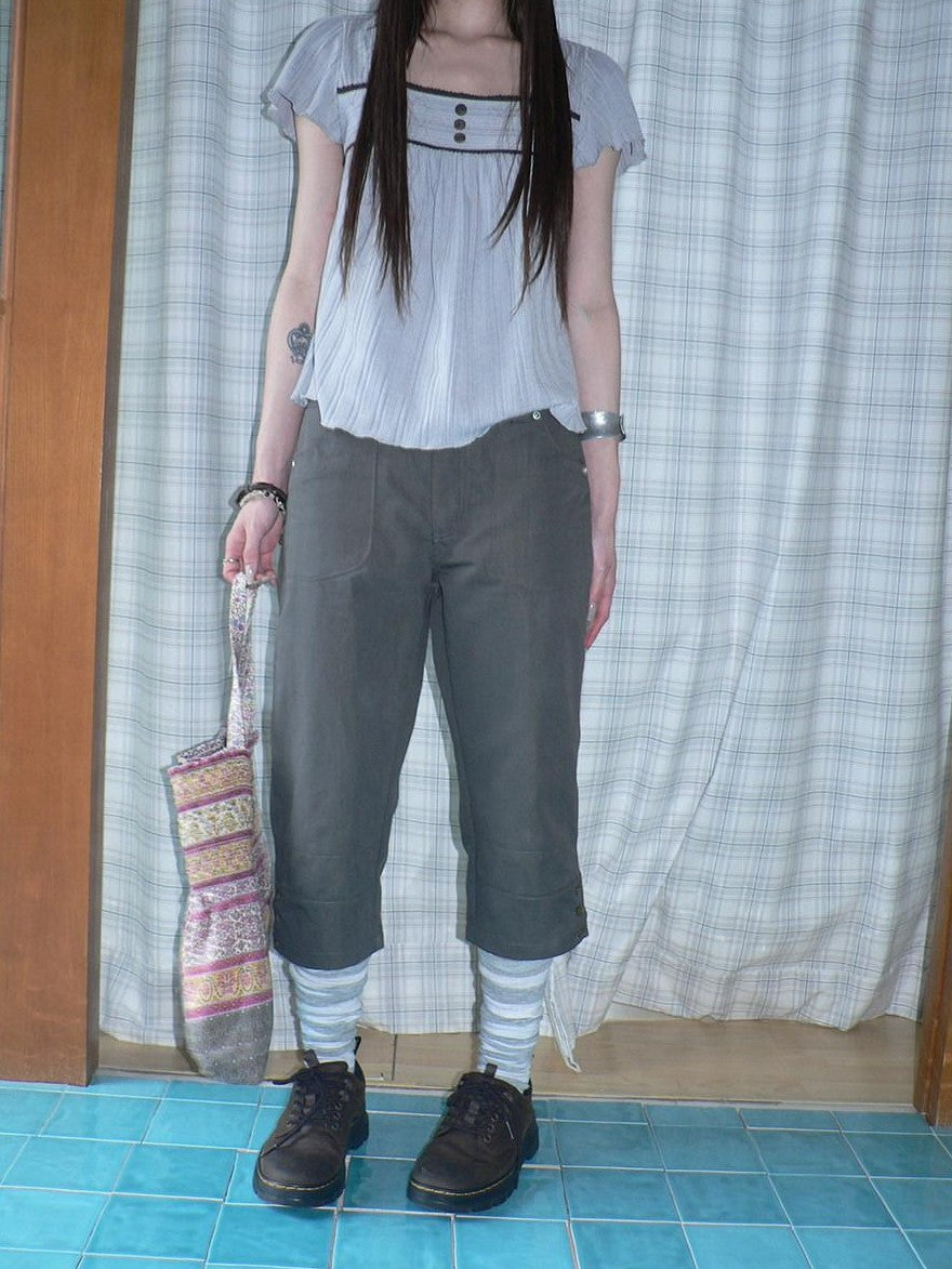 ang project Light Gray Vintage Studded Slight Flare Women&