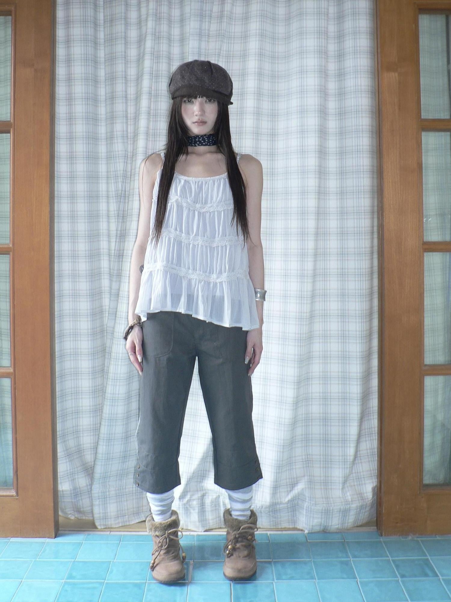 ang project Light Gray Vintage Studded Slight Flare Women&