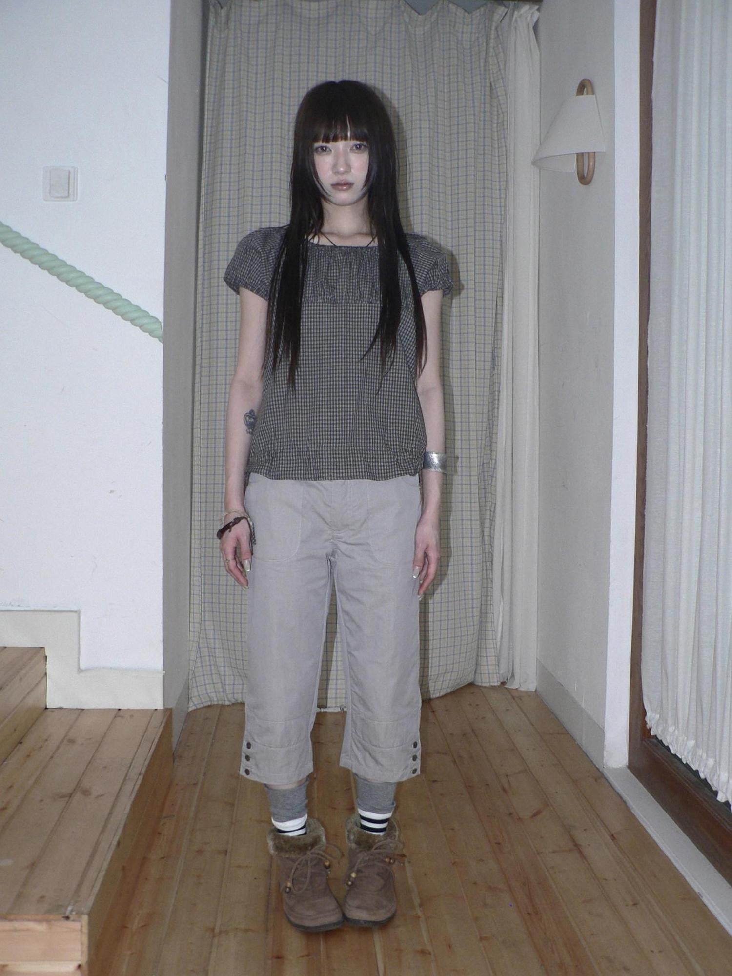 ang project Light Gray Vintage Studded Slight Flare Women&