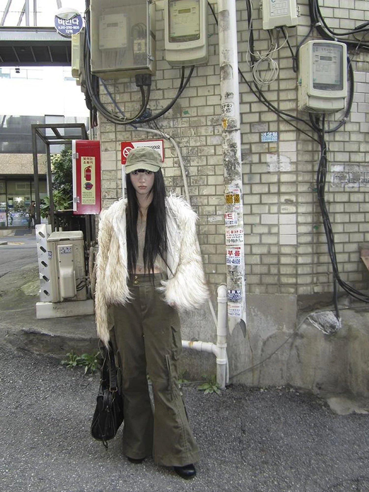 Light Winter Eco Fur Coat Women Color Block Design