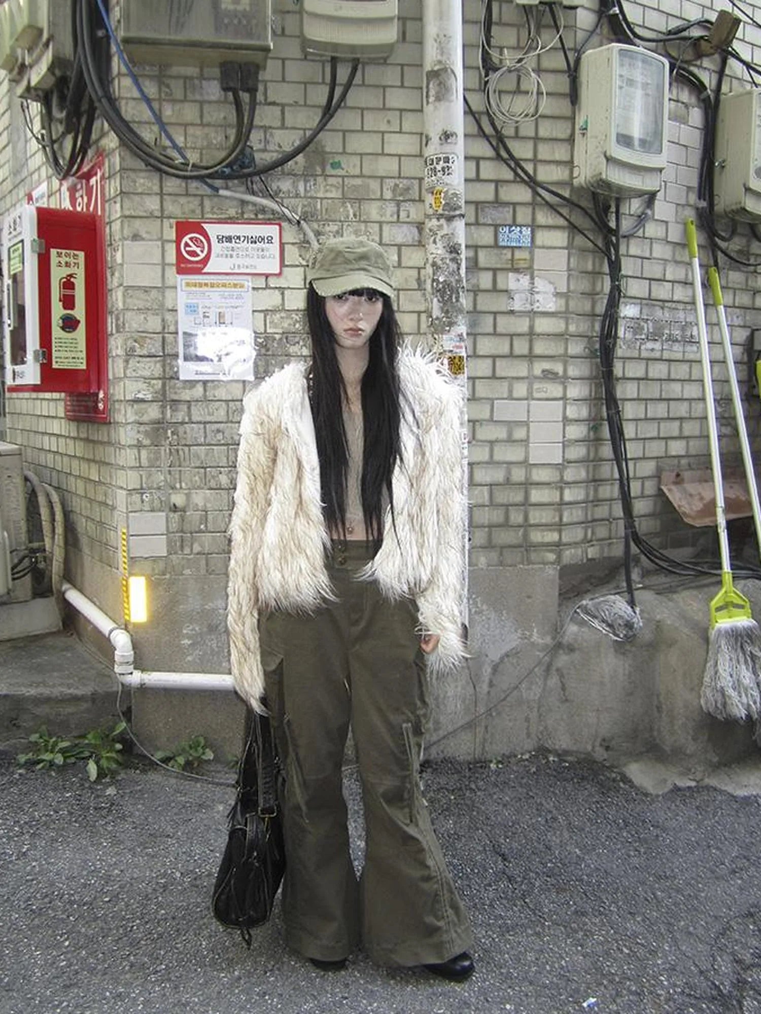 Light Winter Eco Fur Coat Women Color Block Design