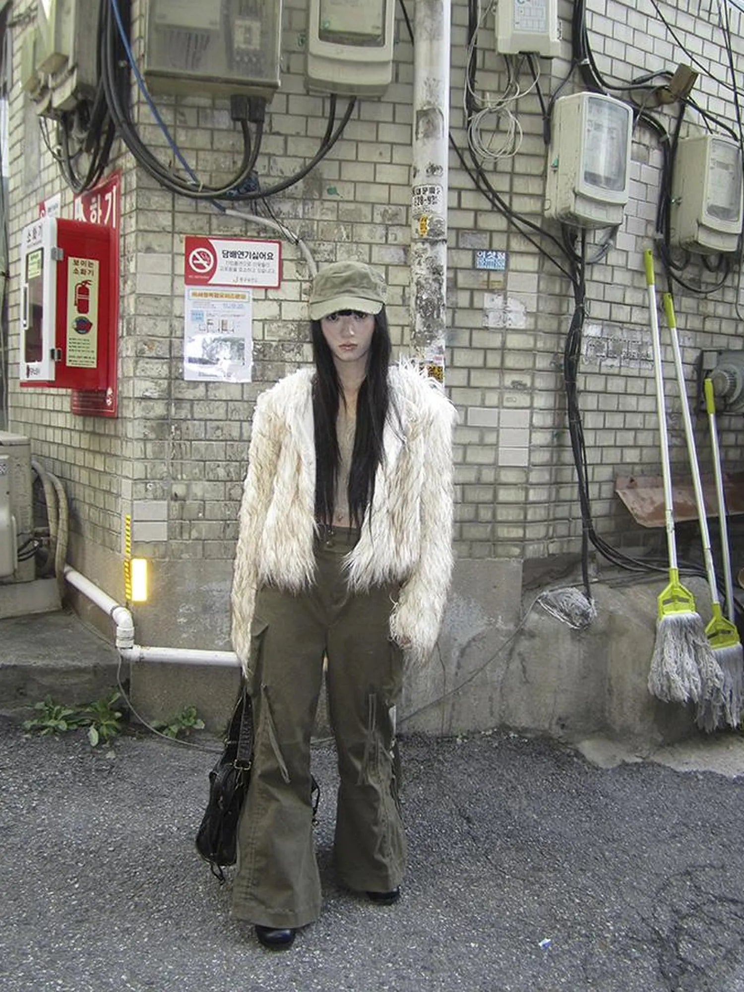 Light Winter Eco Fur Coat Women Color Block Design