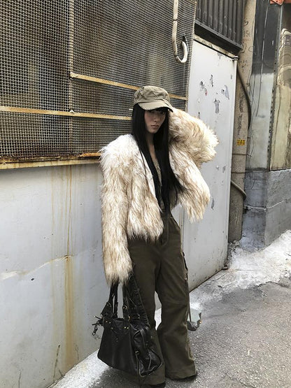ang project Light Winter Eco Fur Coat Women Color Block Design