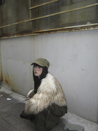 ang project Light Winter Eco Fur Coat Women Color Block Design