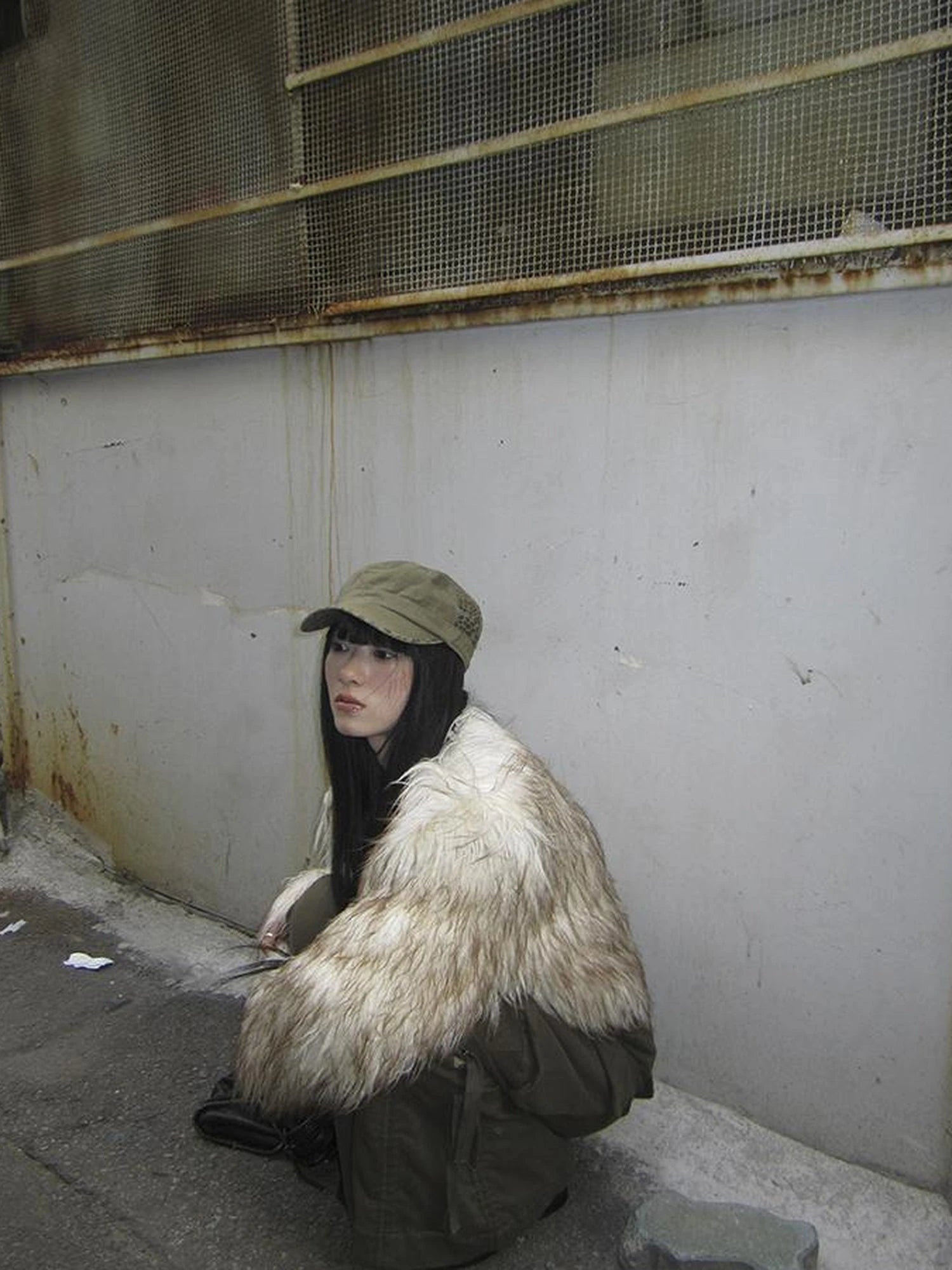 Light Winter Eco Fur Coat Women Color Block Design