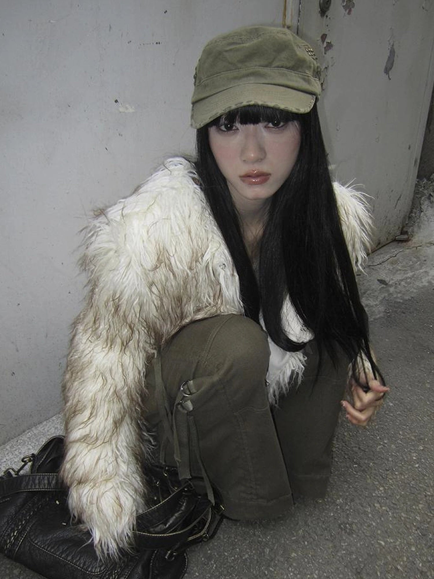 Light Winter Eco Fur Coat Women Color Block Design