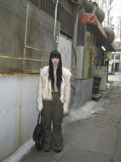 ang project Light Winter Eco Fur Coat Women Color Block Design