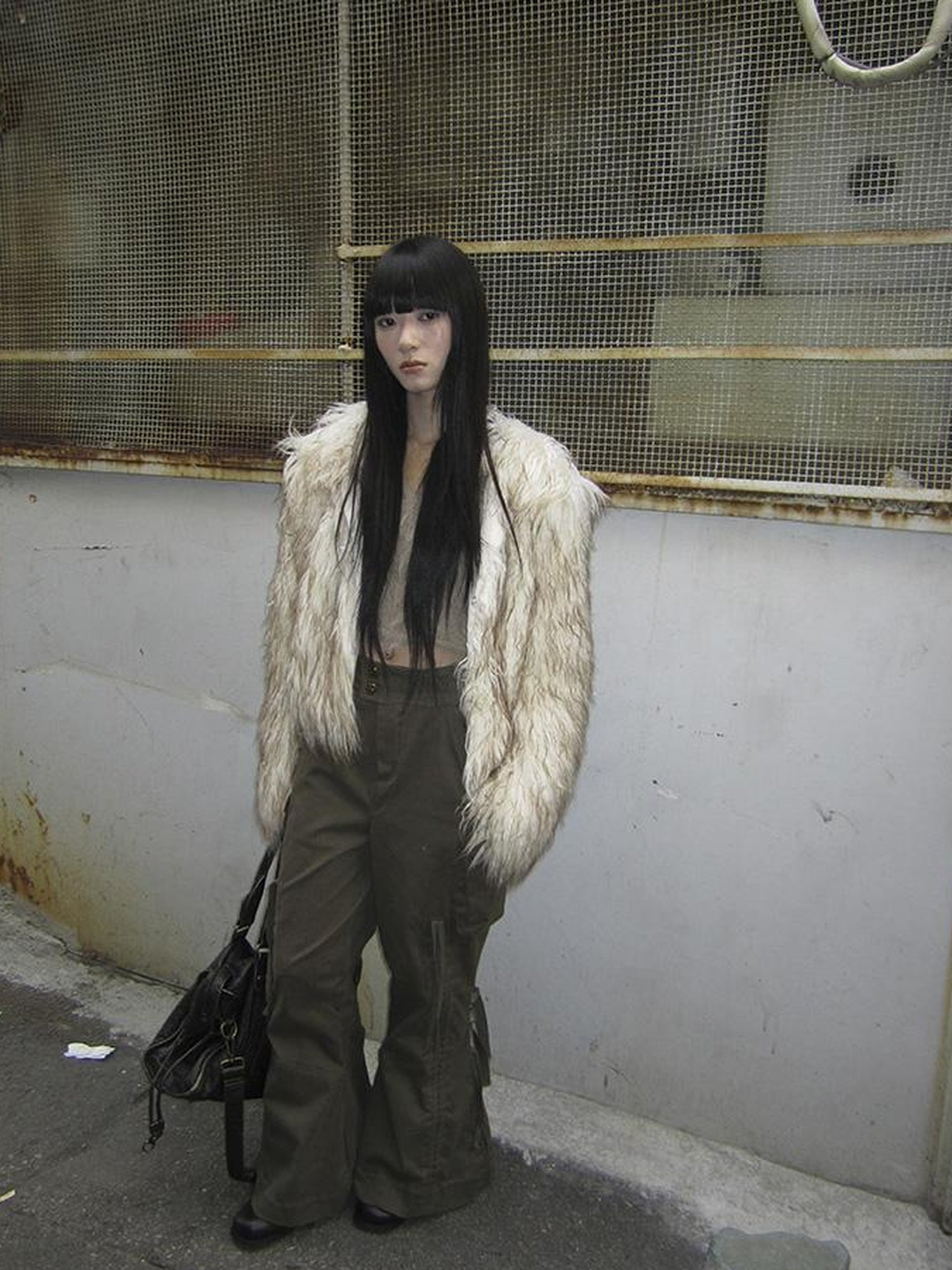 ang project Light Winter Eco Fur Coat Women Color Block Design