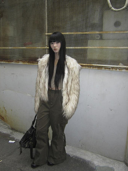 ang project Light Winter Eco Fur Coat Women Color Block Design
