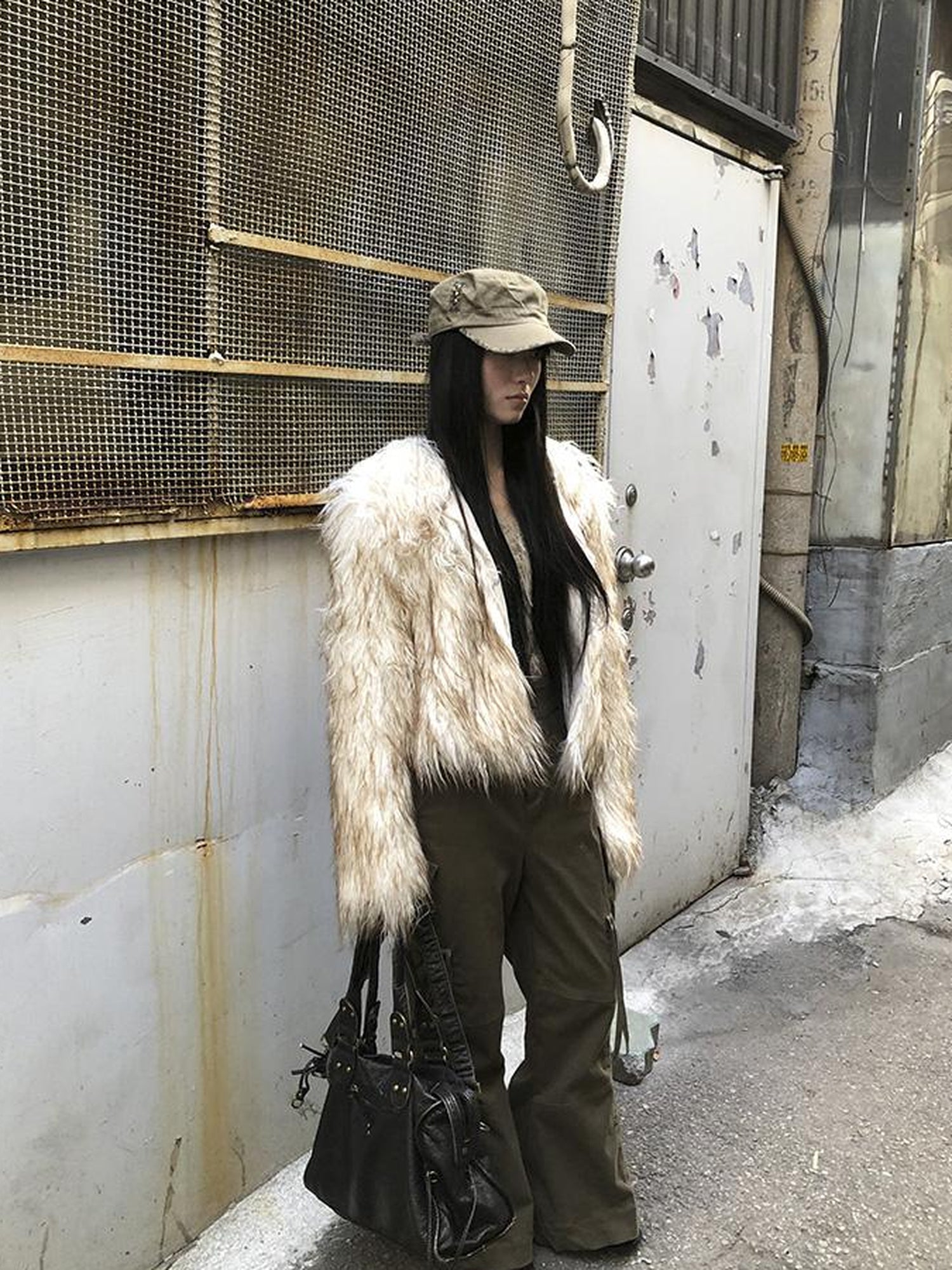 ang project Light Winter Eco Fur Coat Women Color Block Design