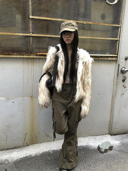 ang project Light Winter Eco Fur Coat Women Color Block Design