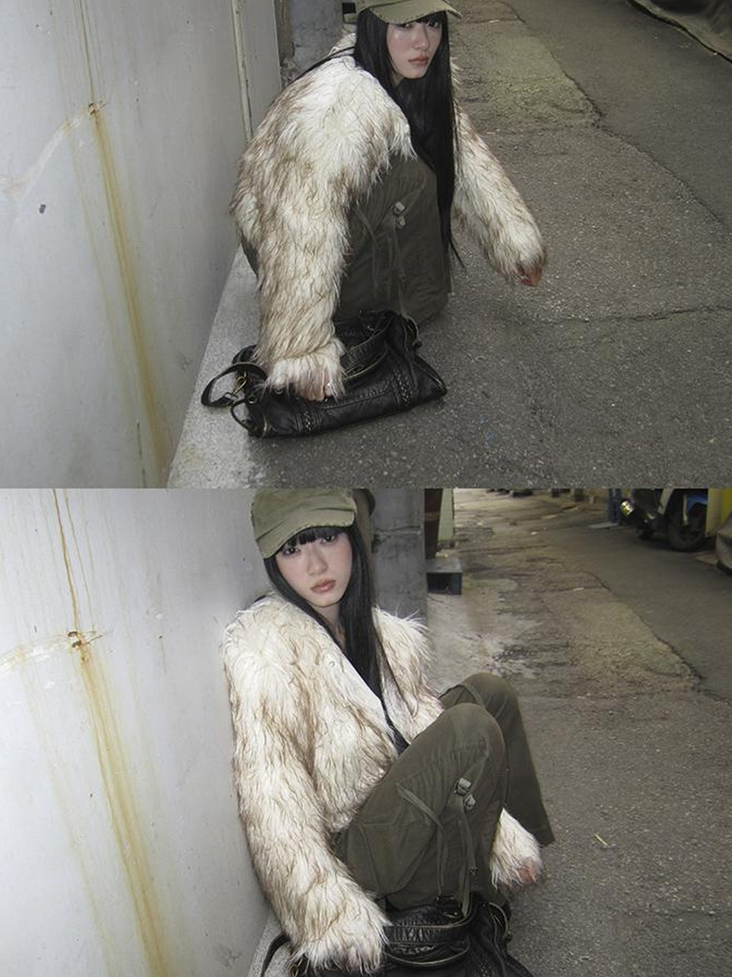 ang project Light Winter Eco Fur Coat Women Color Block Design