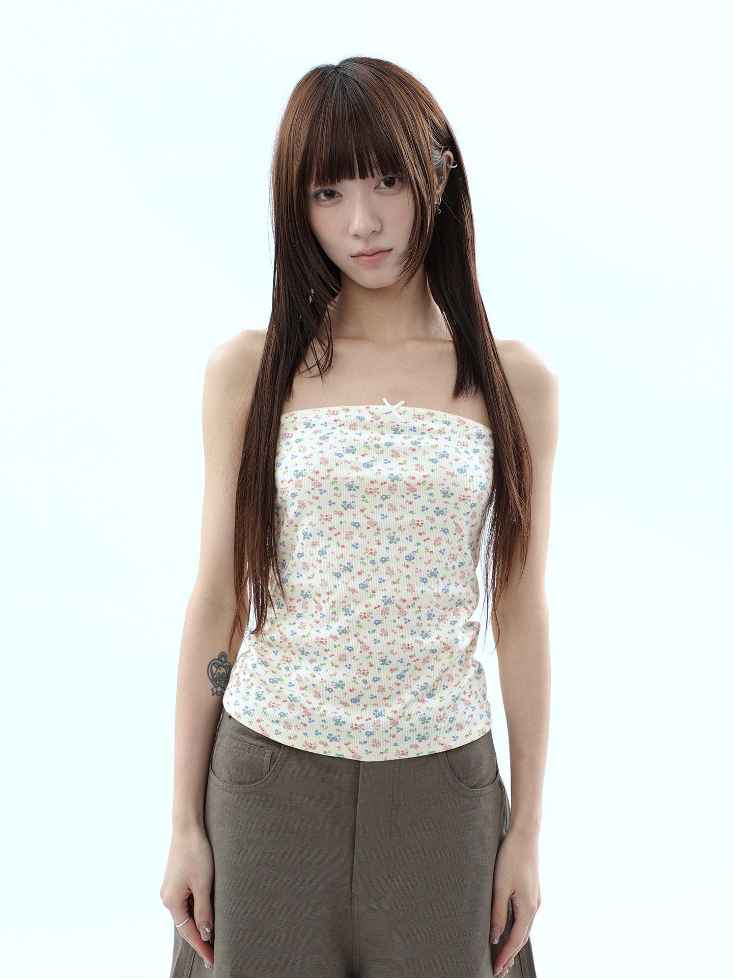 ang_project_Light_Yellow_Korean_Floral_Print_Bow_Cropped_Slim_Women&