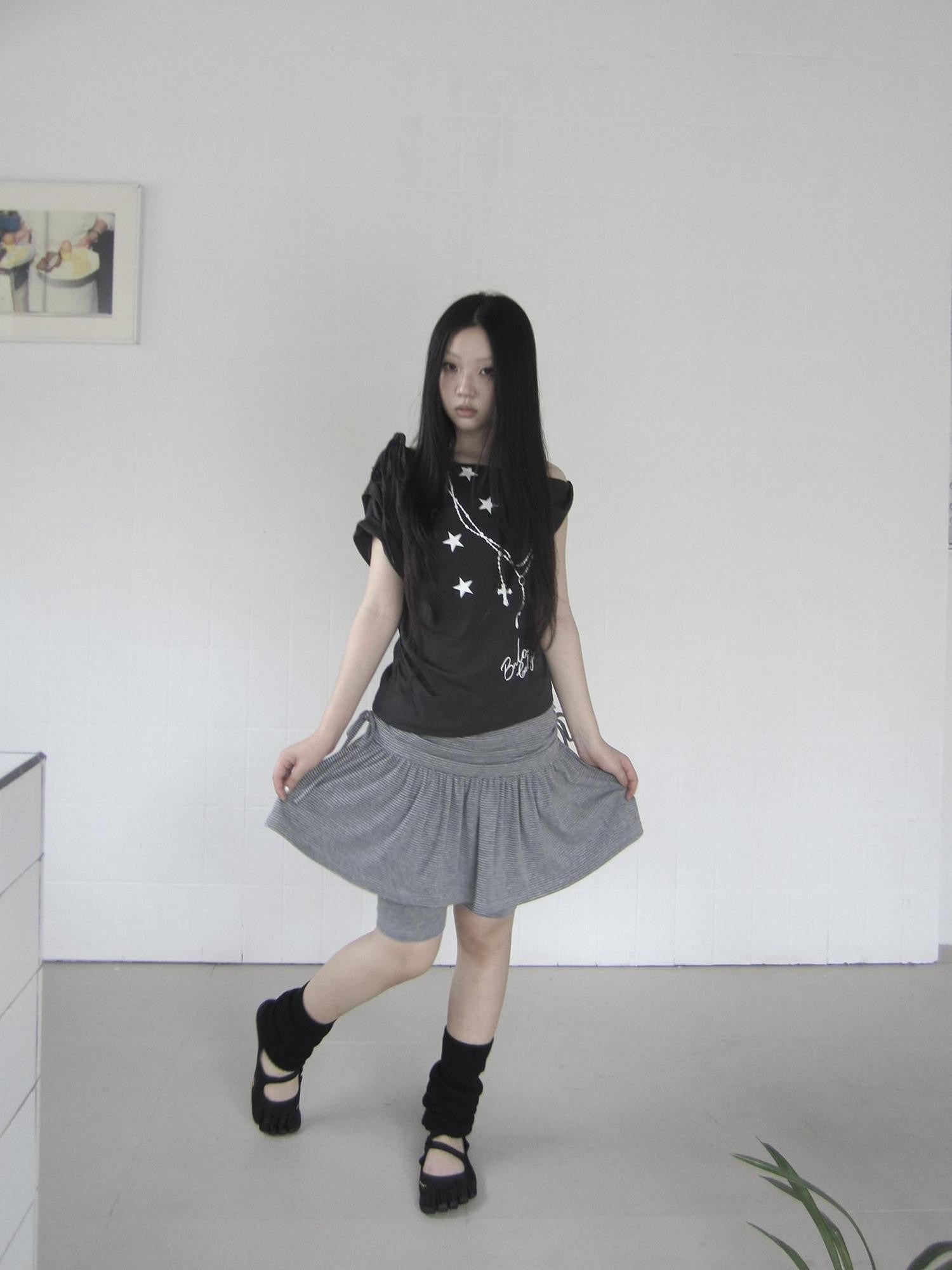 ang project Lightweight Asymmetric Star Print Lace Up Women&