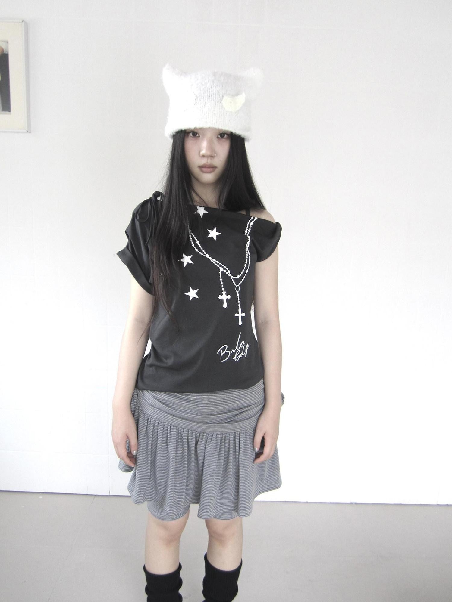 ang project Lightweight Asymmetric Star Print Lace Up Women&