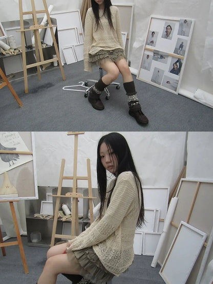 ang project Lightweight Hollow Knit Sweater Cardigan