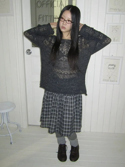 ang project Lightweight Hollow Knit Sweater Cardigan