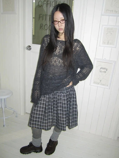 ang project Lightweight Hollow Knit Sweater Cardigan