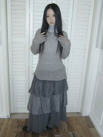 ang project Lightweight Hollow Knit Sweater Cardigan