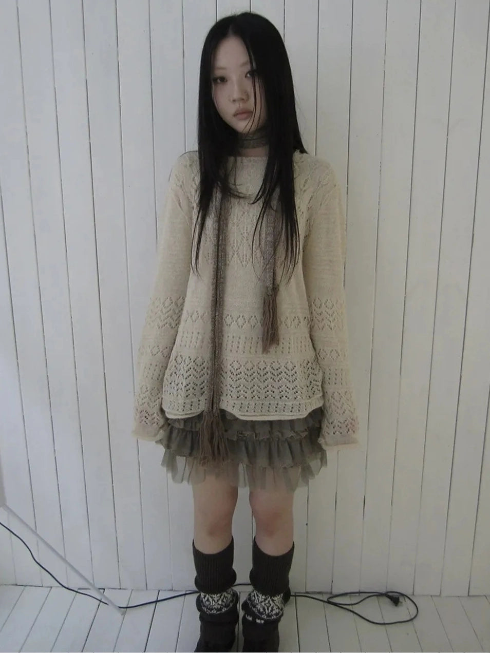 ang project Lightweight Hollow Knit Sweater Cardigan