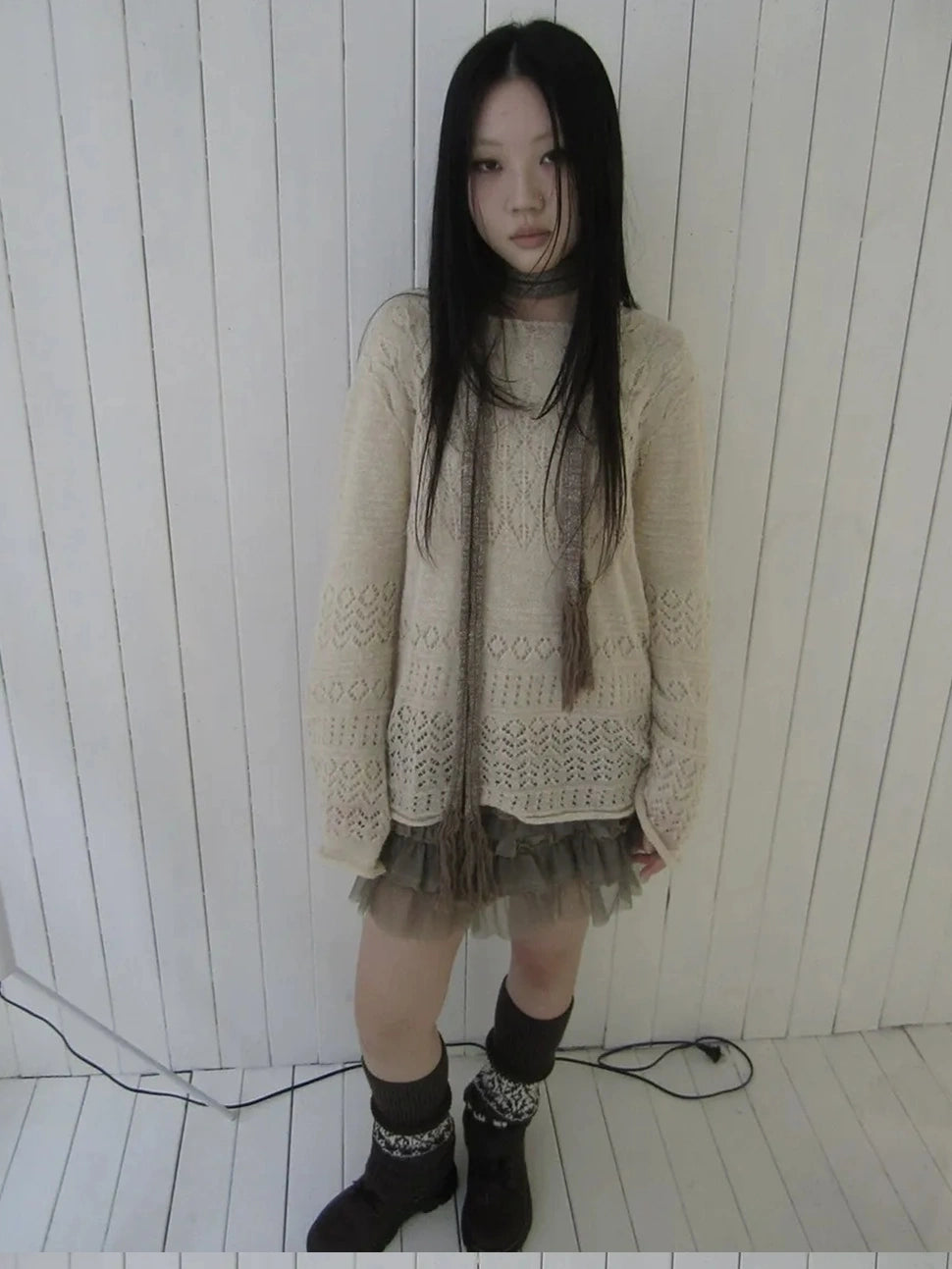 ang project Lightweight Hollow Knit Sweater Cardigan