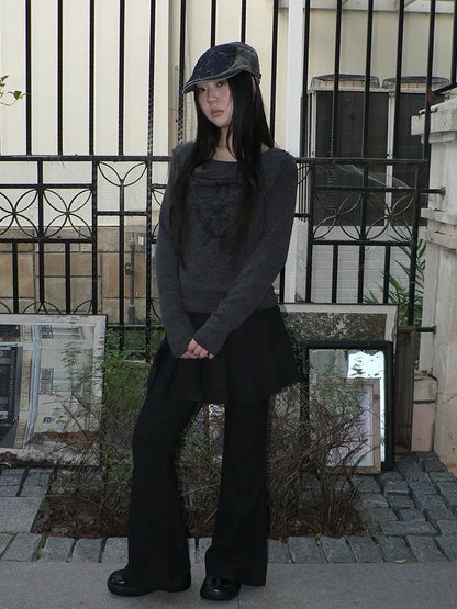 ang project Lightweight Printed Draped Neck Slim Fit Long Sleeve Top T-shirt