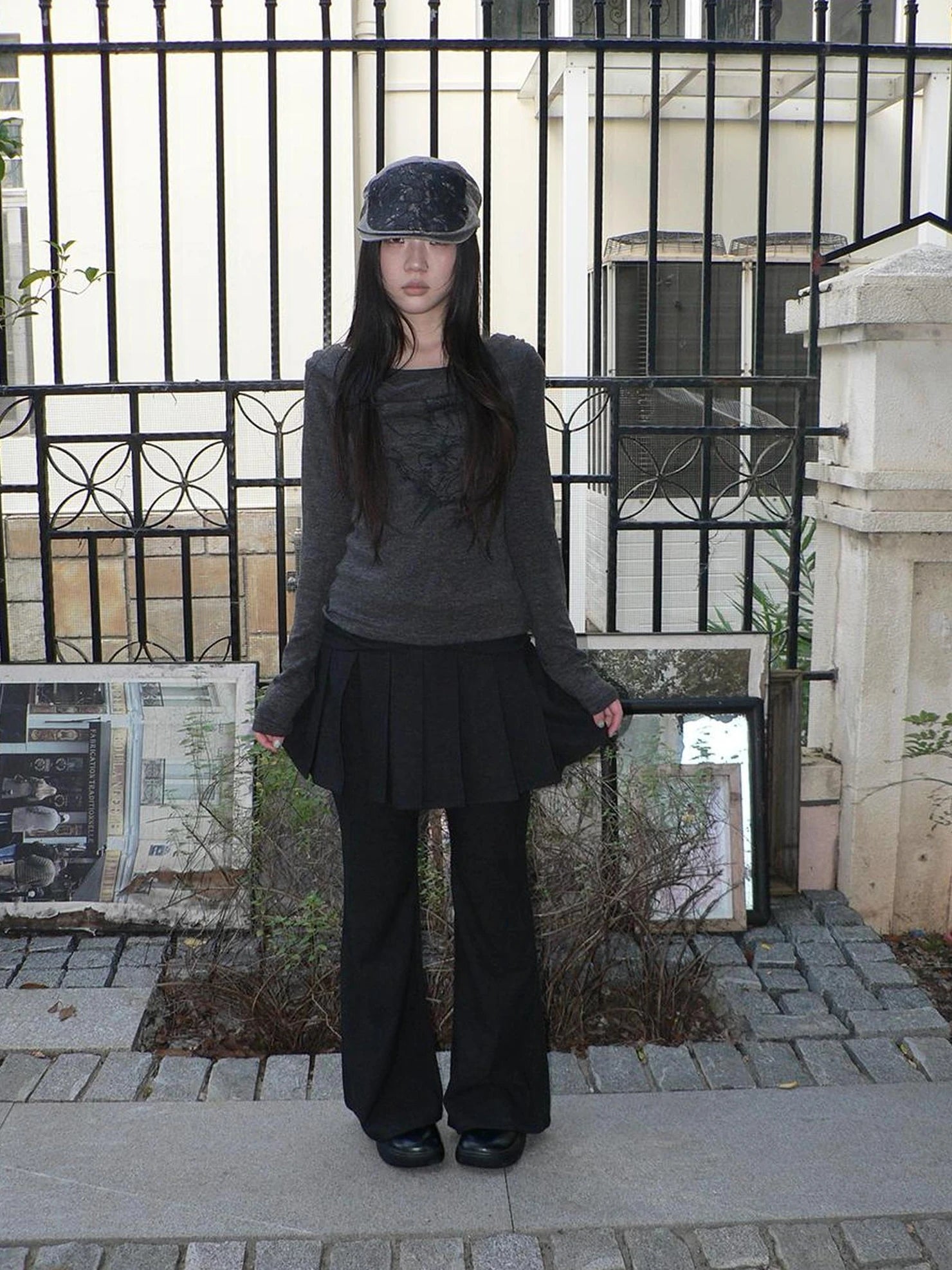 ang project Lightweight Printed Draped Neck Slim Fit Long Sleeve Top T-shirt