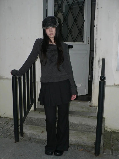 ang project Lightweight Printed Draped Neck Slim Fit Long Sleeve Top T-shirt