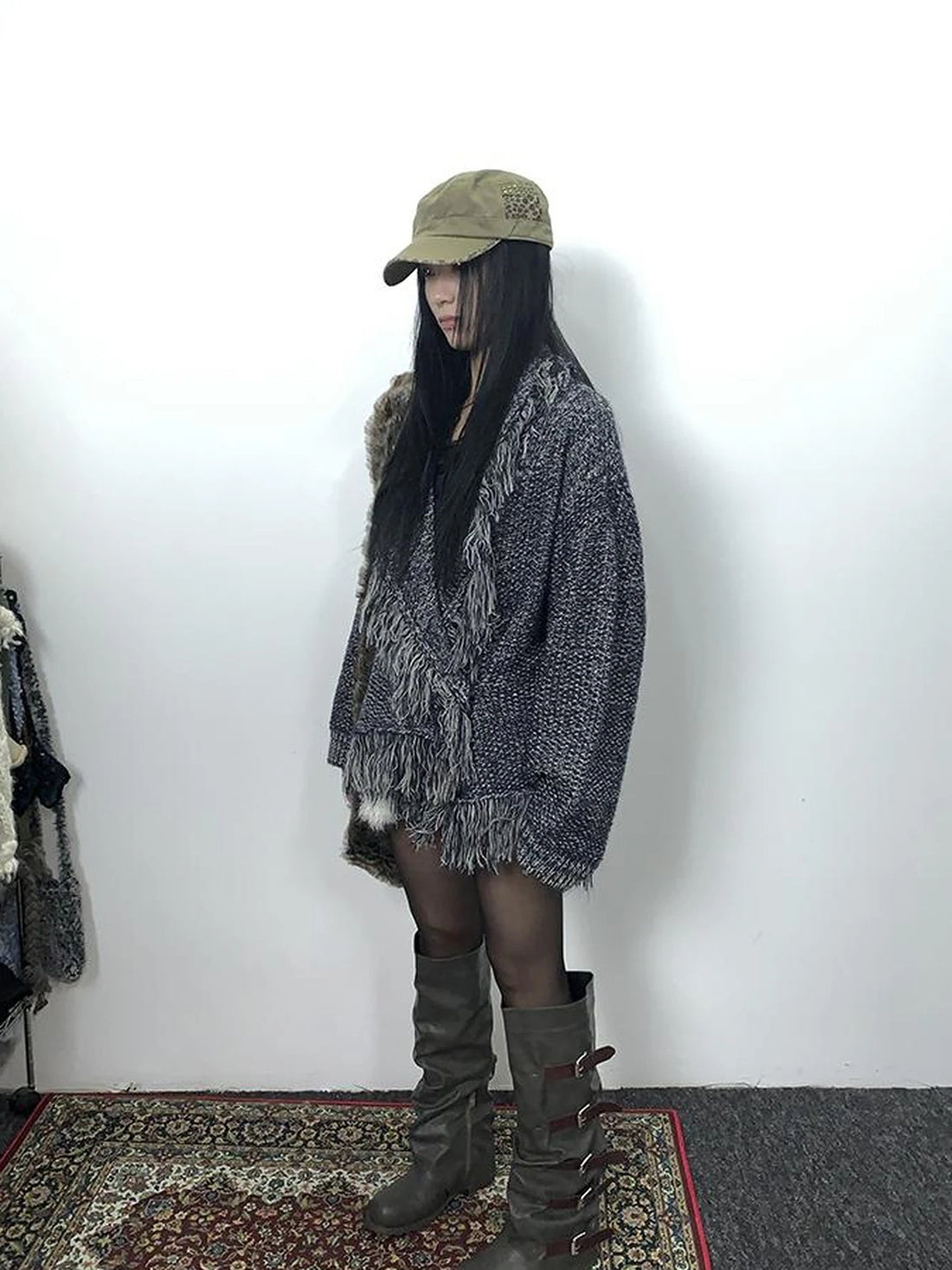 Lightweight Tassel Cross Lapel Color Block Knit Cardigan