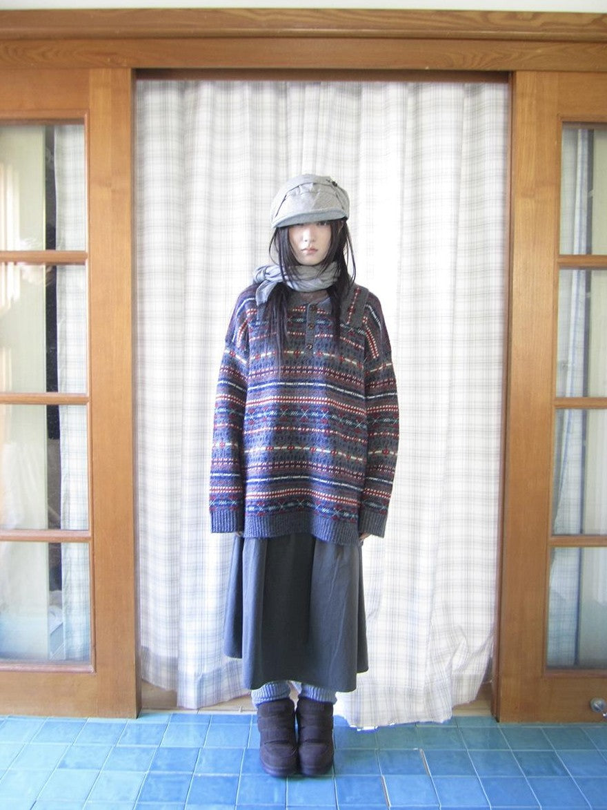 ang project Loose Fit Fair Isle Jacquard Striped Polo Collar Long Sleeve Women&
