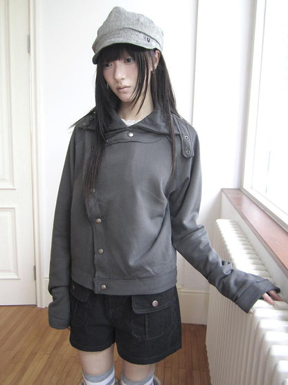 ang project Loose Fit Reverse Stitch Diagonal Button Korean Women&