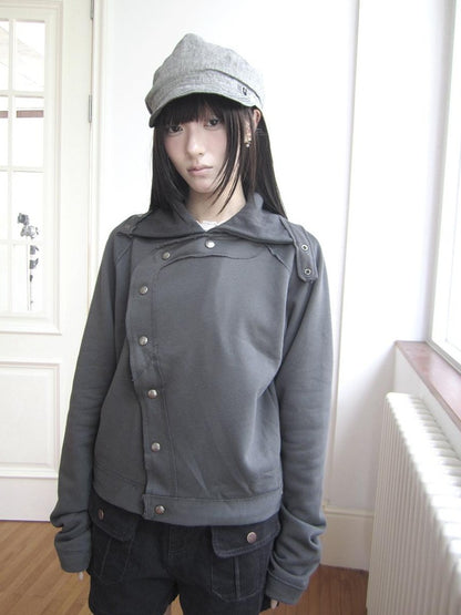ang project Loose Fit Reverse Stitch Diagonal Button Korean Women&