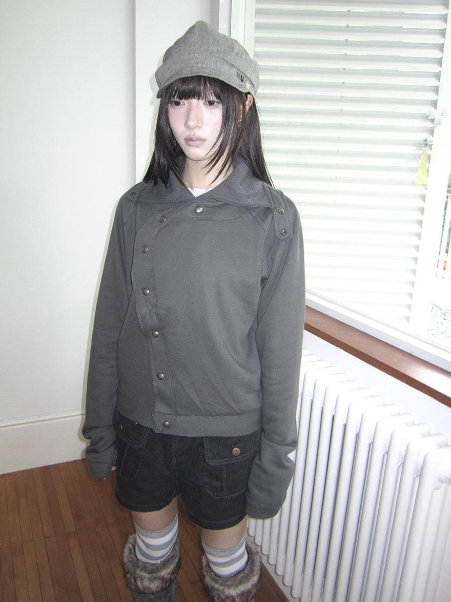 ang project Loose Fit Reverse Stitch Diagonal Button Korean Women&