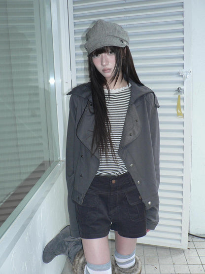 ang project Loose Fit Reverse Stitch Diagonal Button Korean Women&