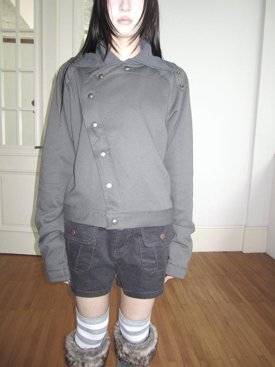 ang project Loose Fit Reverse Stitch Diagonal Button Korean Women&
