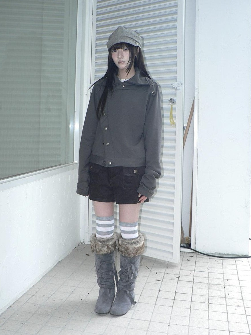 ang project Loose Fit Reverse Stitch Diagonal Button Korean Women&