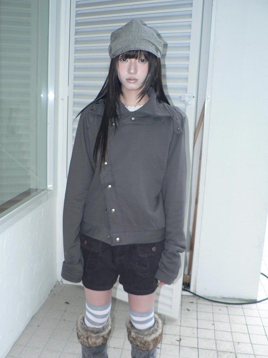 ang project Loose Fit Reverse Stitch Diagonal Button Korean Women&
