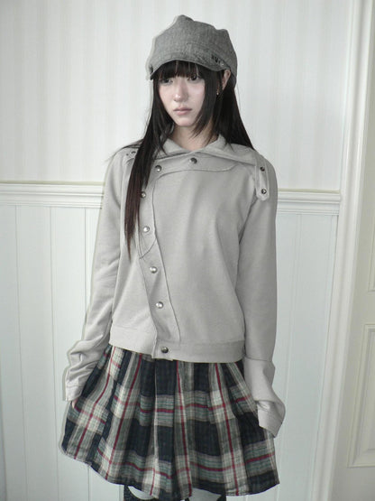 ang project Loose Fit Reverse Stitch Diagonal Button Korean Women&