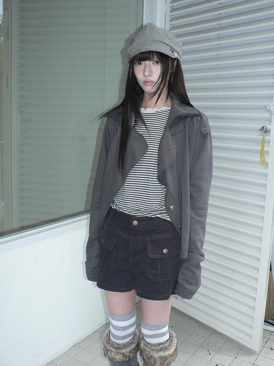 ang project Loose Fit Reverse Stitch Diagonal Button Korean Women&