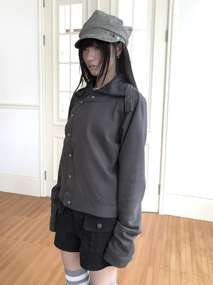 ang project Loose Fit Reverse Stitch Diagonal Button Korean Women&